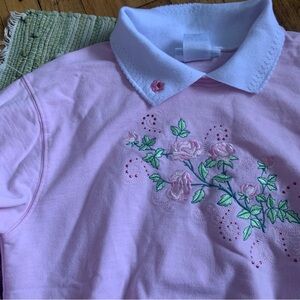 Vintage Granny sweatshirt pink floral collar Floral Pullover